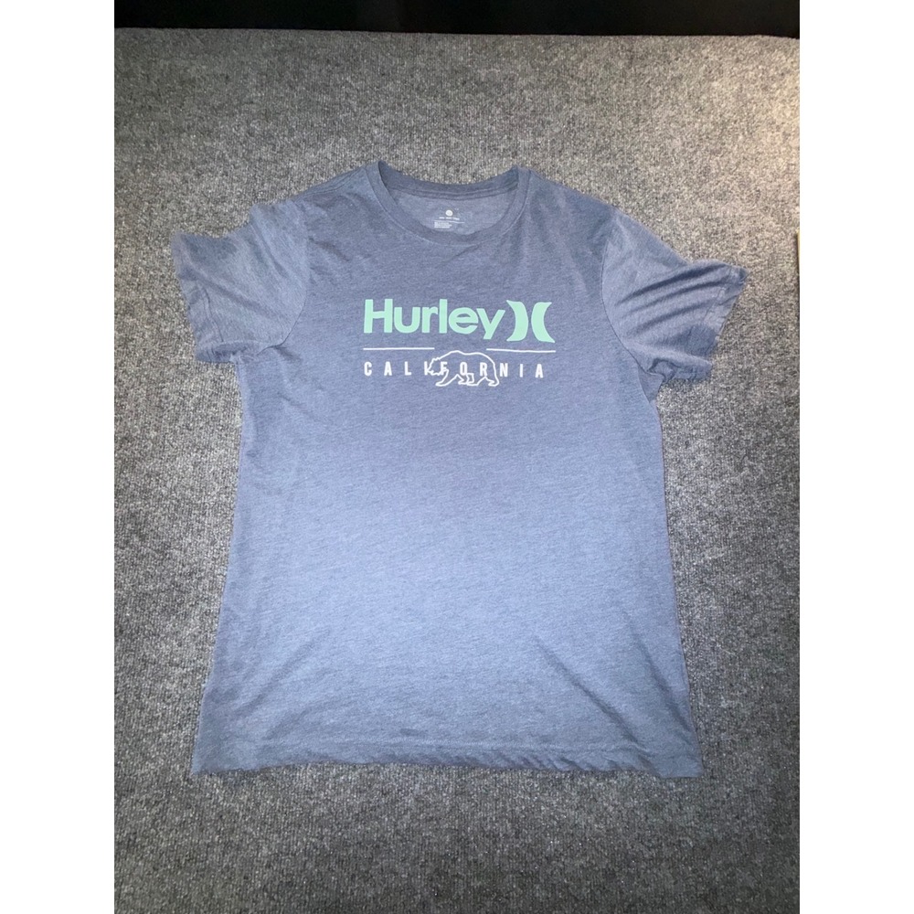 Hurley Mens California Bear Graphic T-Shirt Blue Heathered Large Short Sleeve